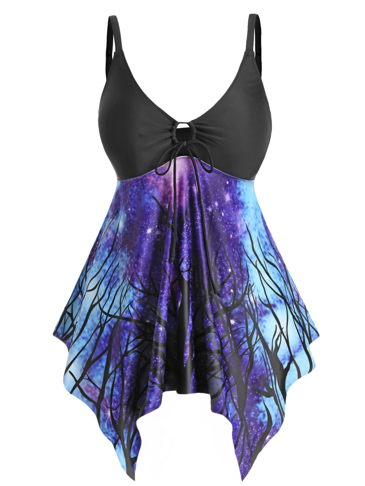 Plus Size 3D Galaxy Print Handkerchief Tankini Swimsuit