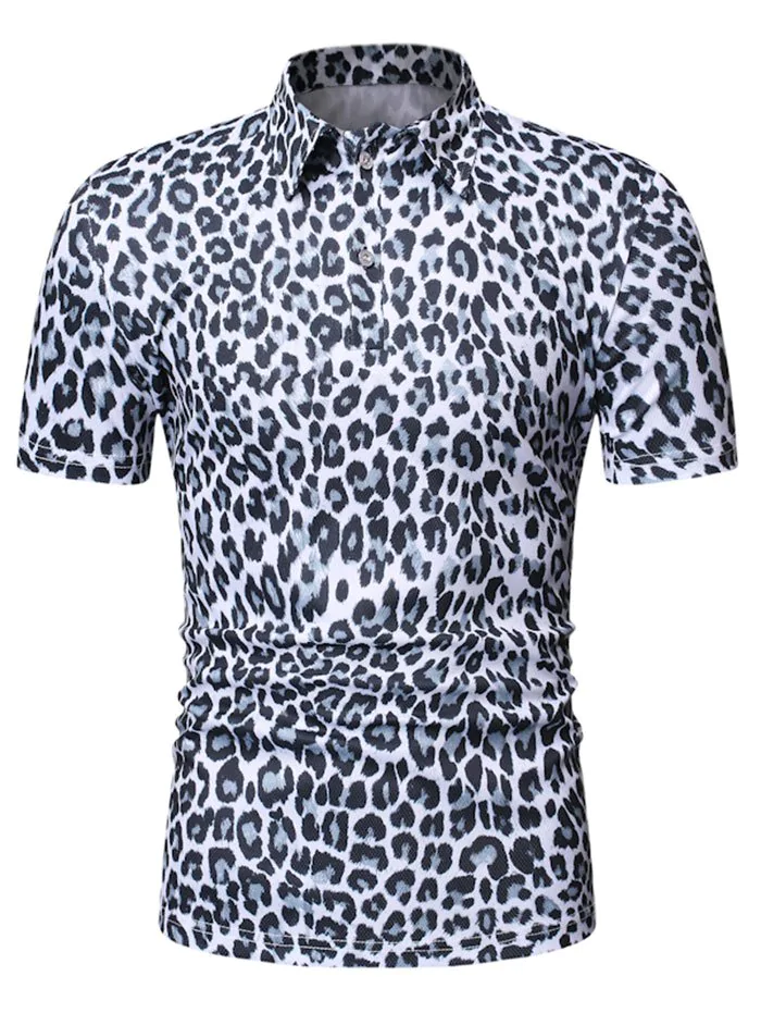 Leopard Print Turn Down Collar T-shirt