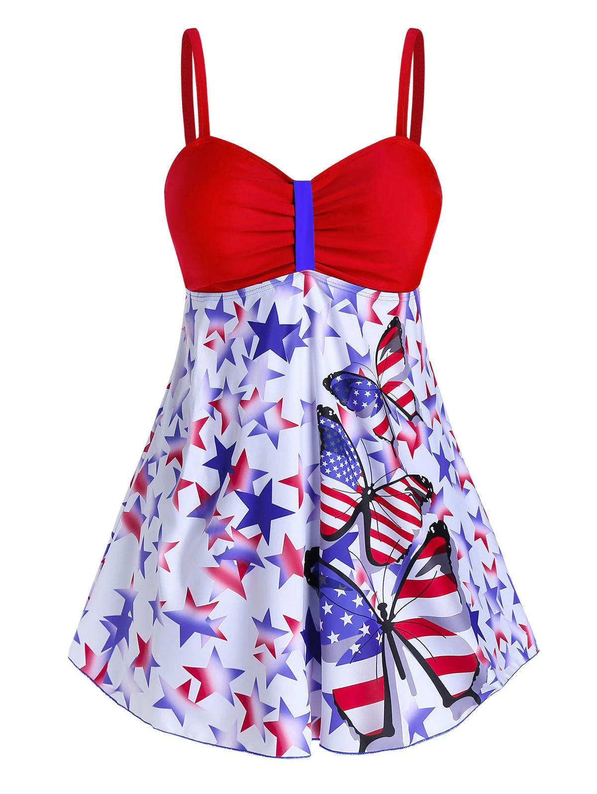 Plus Size American Flag Butterfly Print Tankini Swimwear