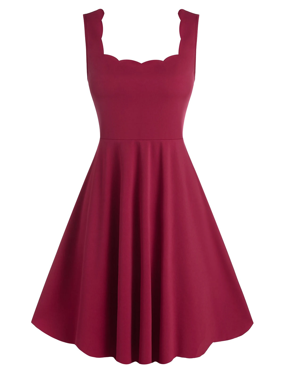 Sleeveless Square Neck Scalloped Flare Dress