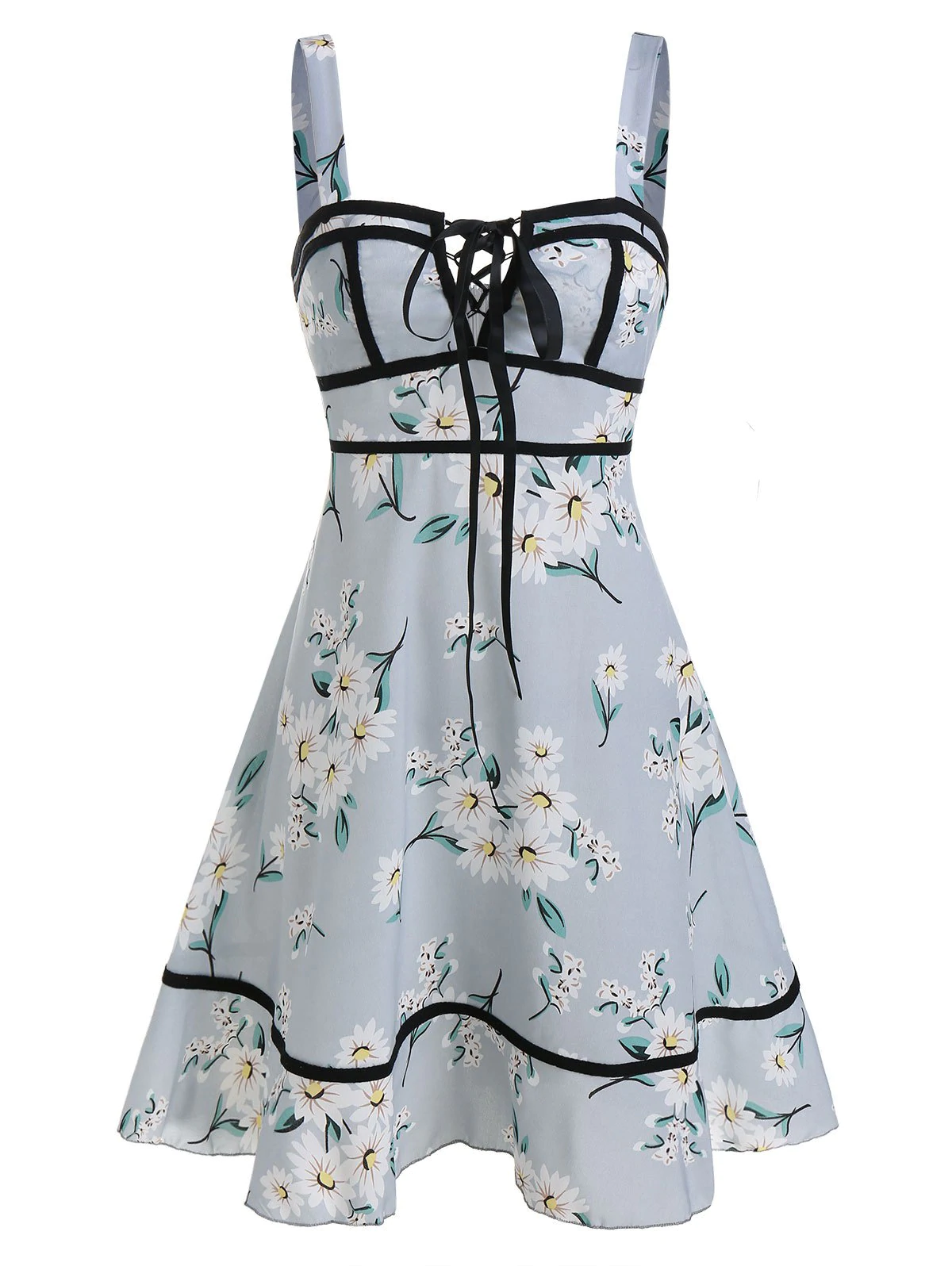 Flower Print Lace-up Sleeveless Dress