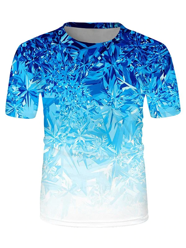 Digital Ice Print Crew Neck Ombre Casual T Shirt