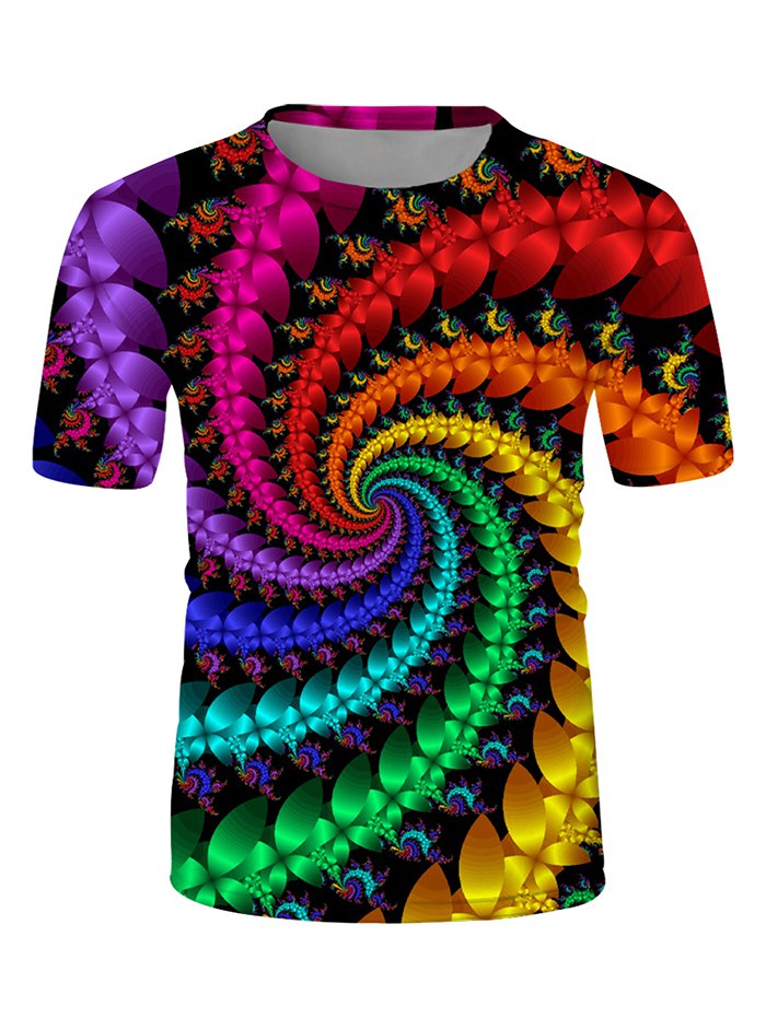 Colorful Swirl 3D Print Round Neck T-shirt