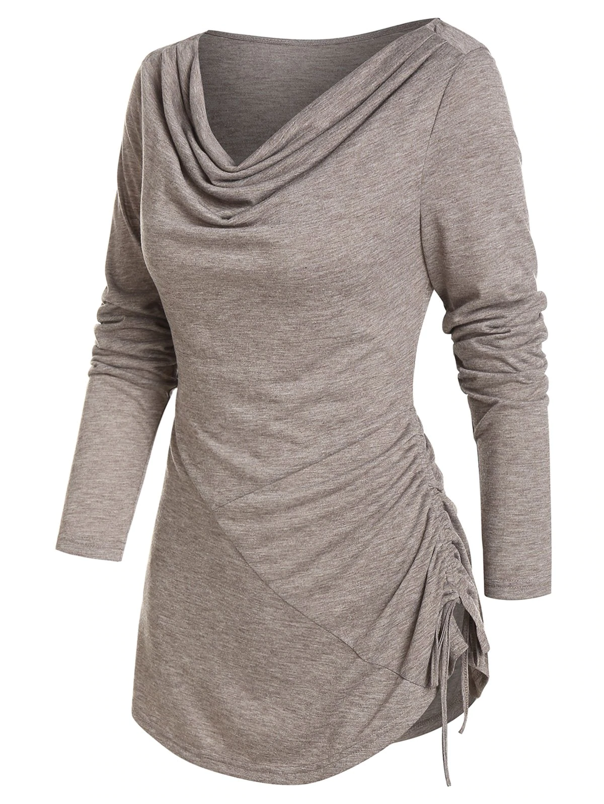 Cowl Neck Cinched Hem Asymmetrical T Shirt