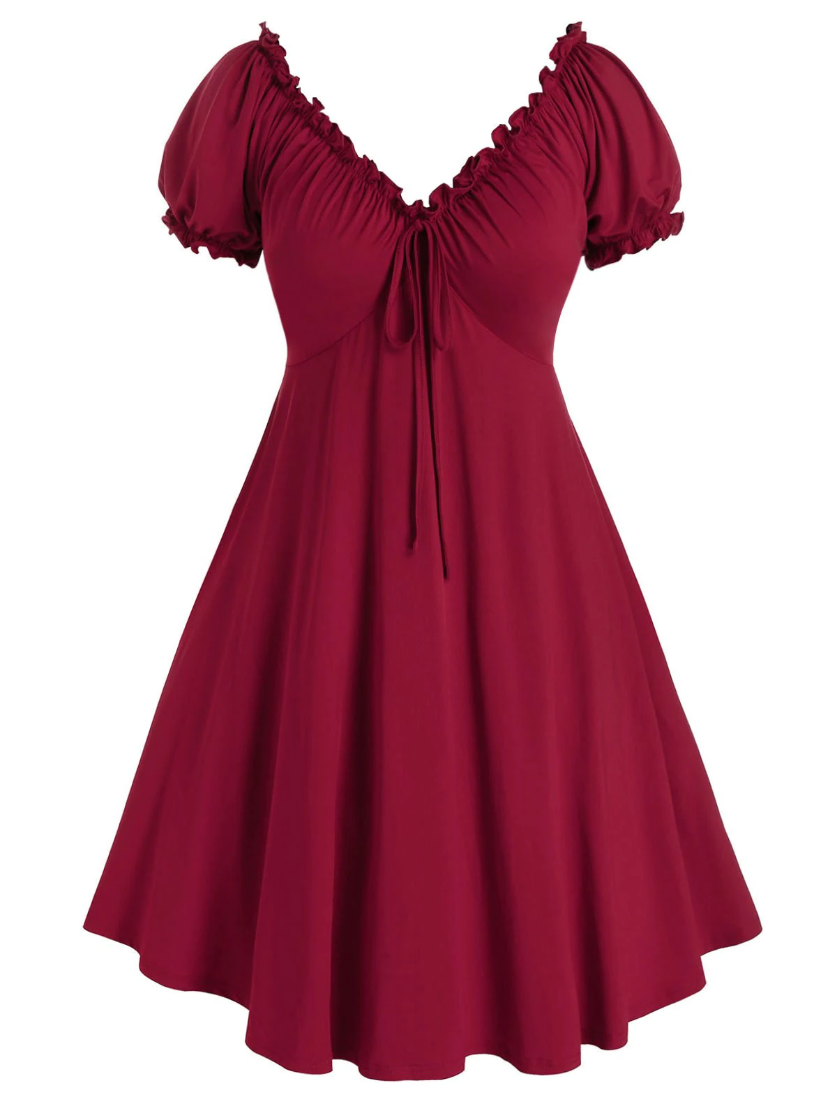 Plus Size Ruffle Puff Sleeve Mesh Edge Dress