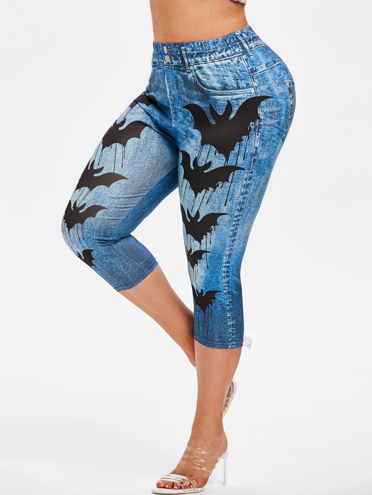 Plus Size Halloween Bats Print Cropped Jeggings