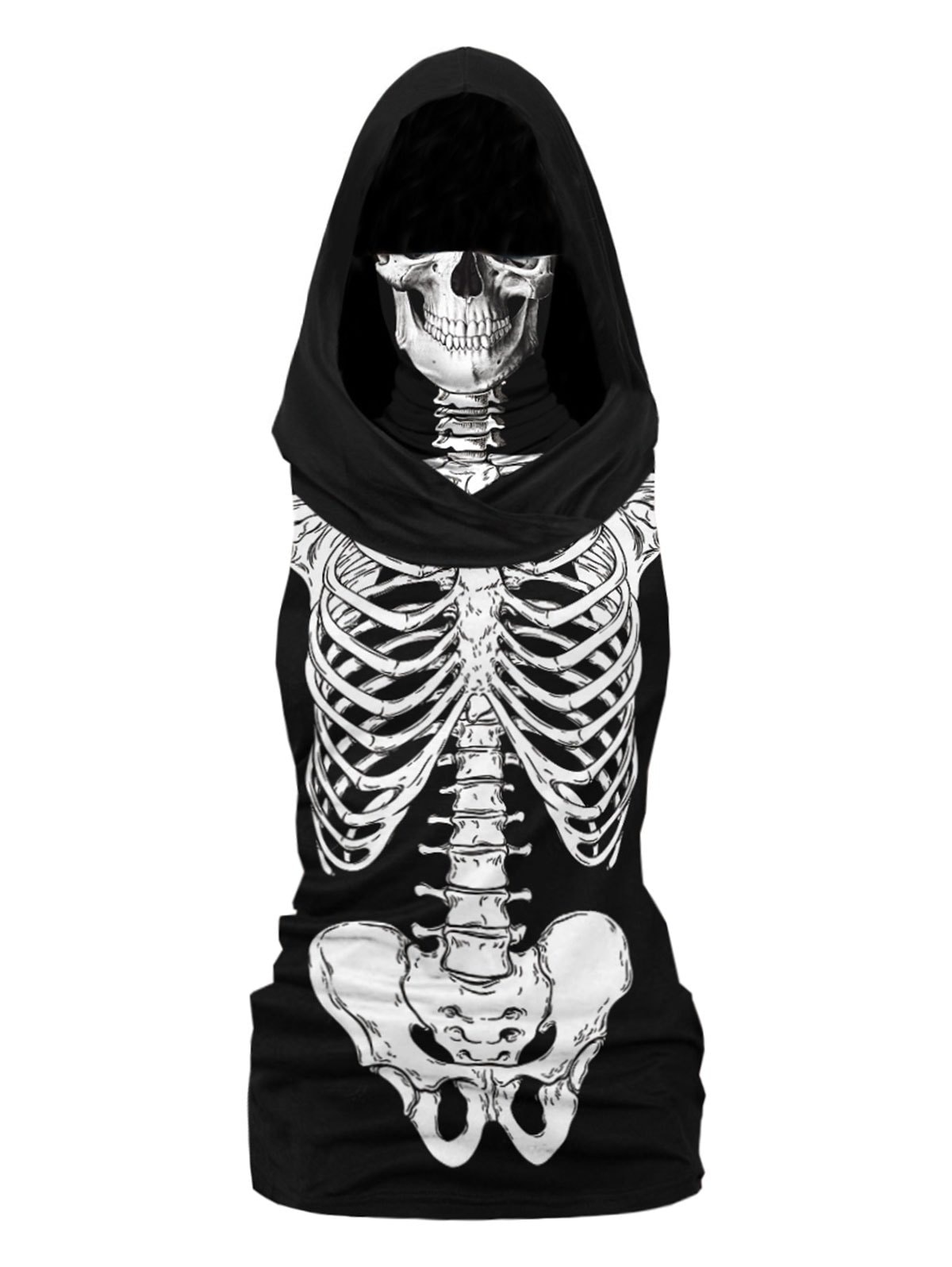 Plus Size Halloween Skeleton Print Hooded Tank Top