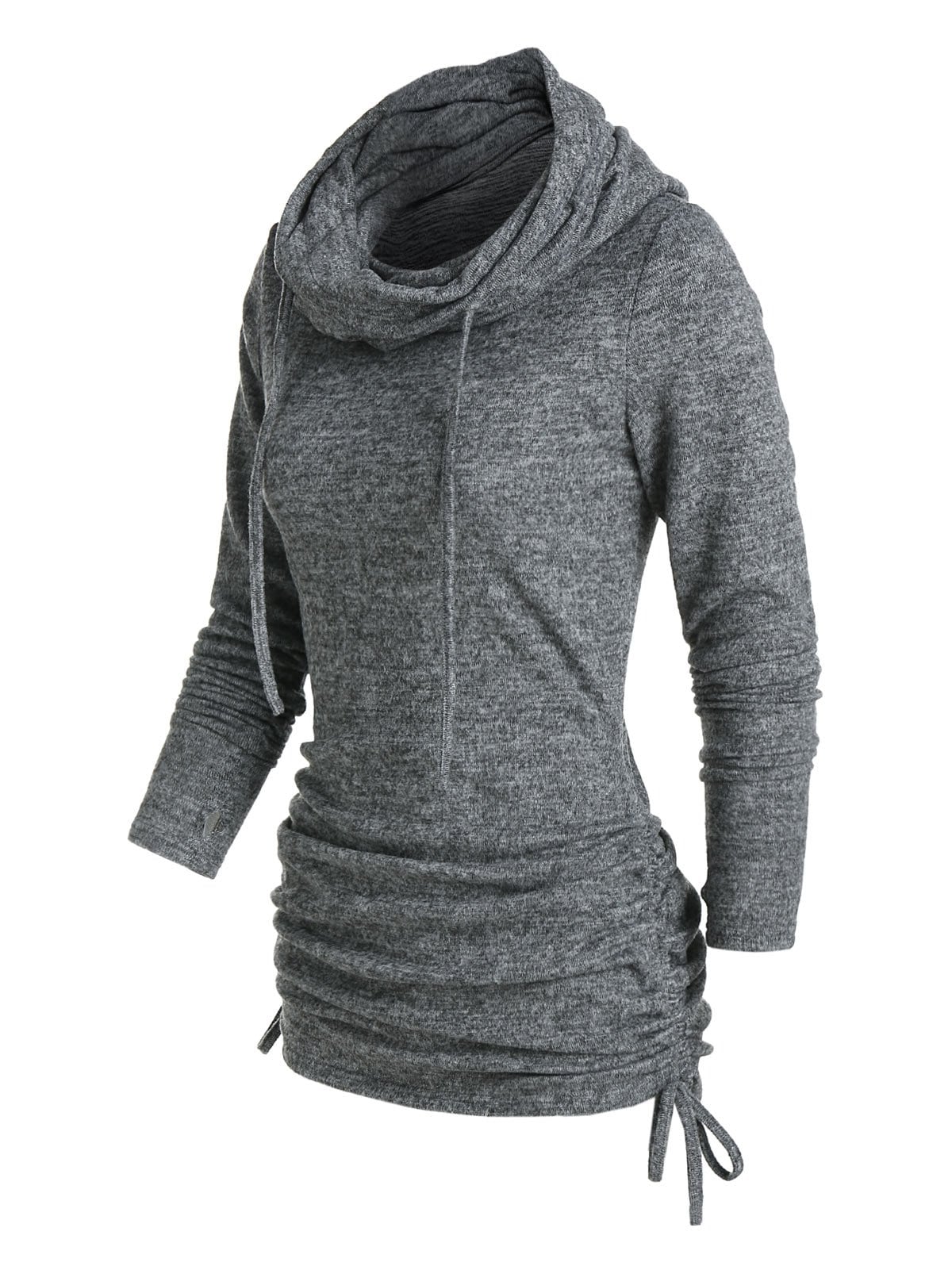 Cowl Neck Cinched Hem Knitted Drawstring Sweatshirt