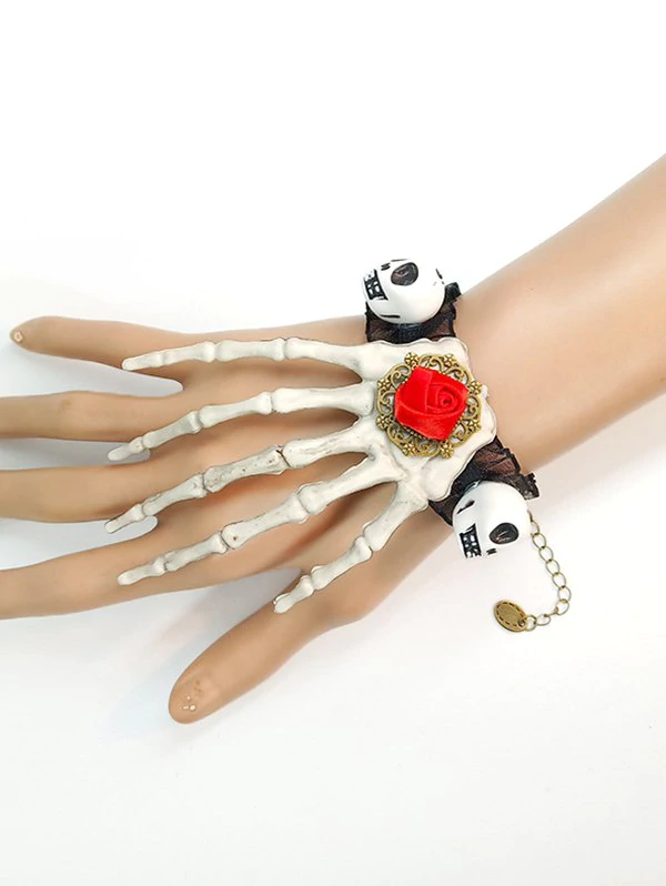 Halloween Flower Lace Skull Skeleton Hand Bracelet