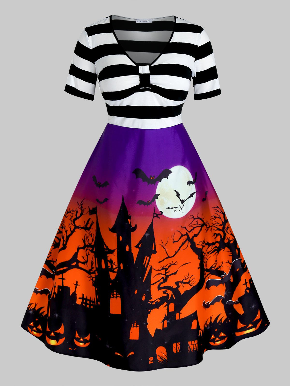 Plus Size Vintage Halloween Printed Pin Up Dress