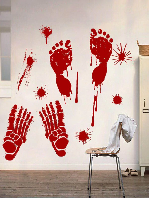 Halloween Blood Footprint Skeleton Window Wall Stickers