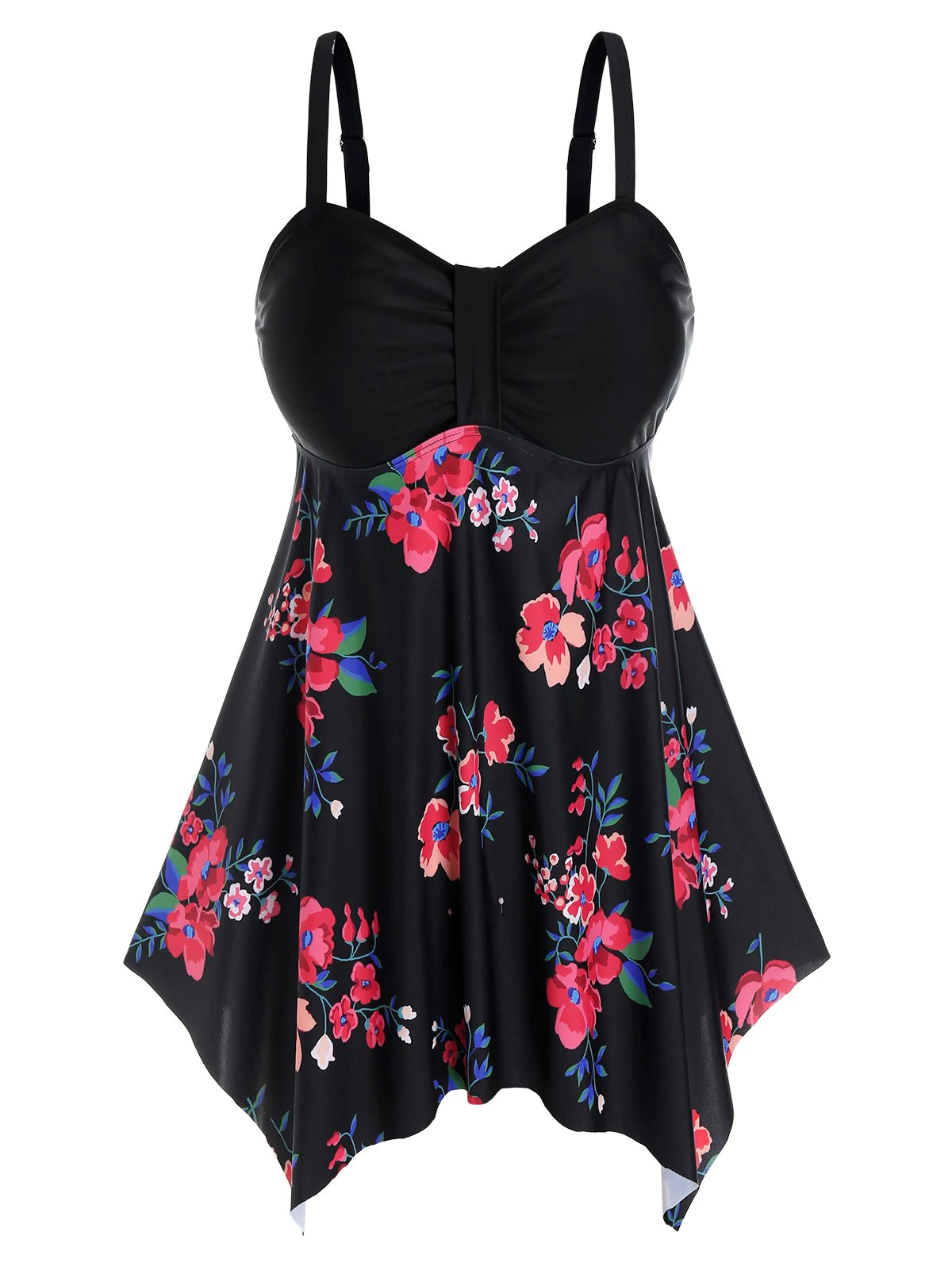 Plus Size Floral Print Skirted Tankini Swimwear