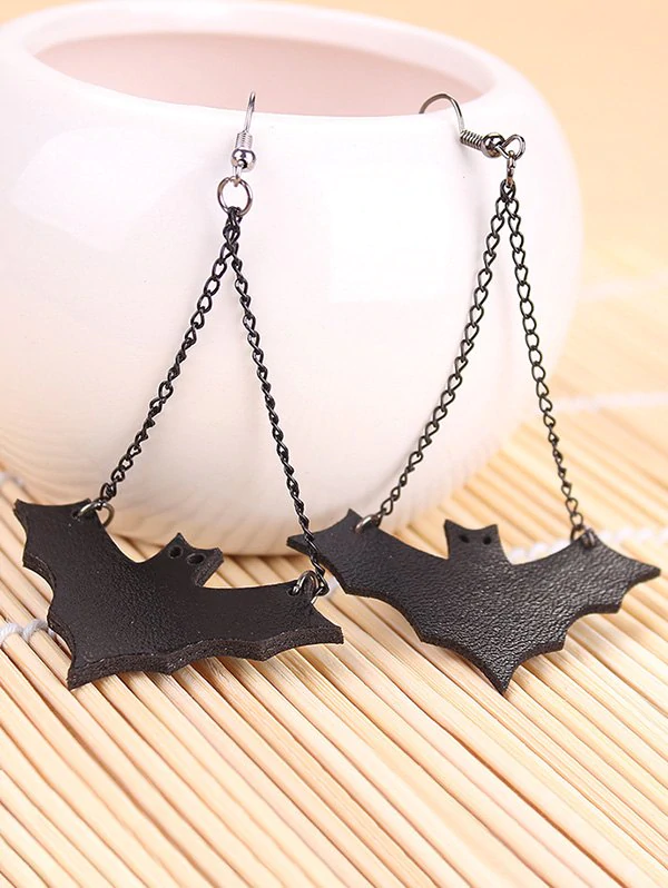 Halloween Leather Bat Chain Earrings