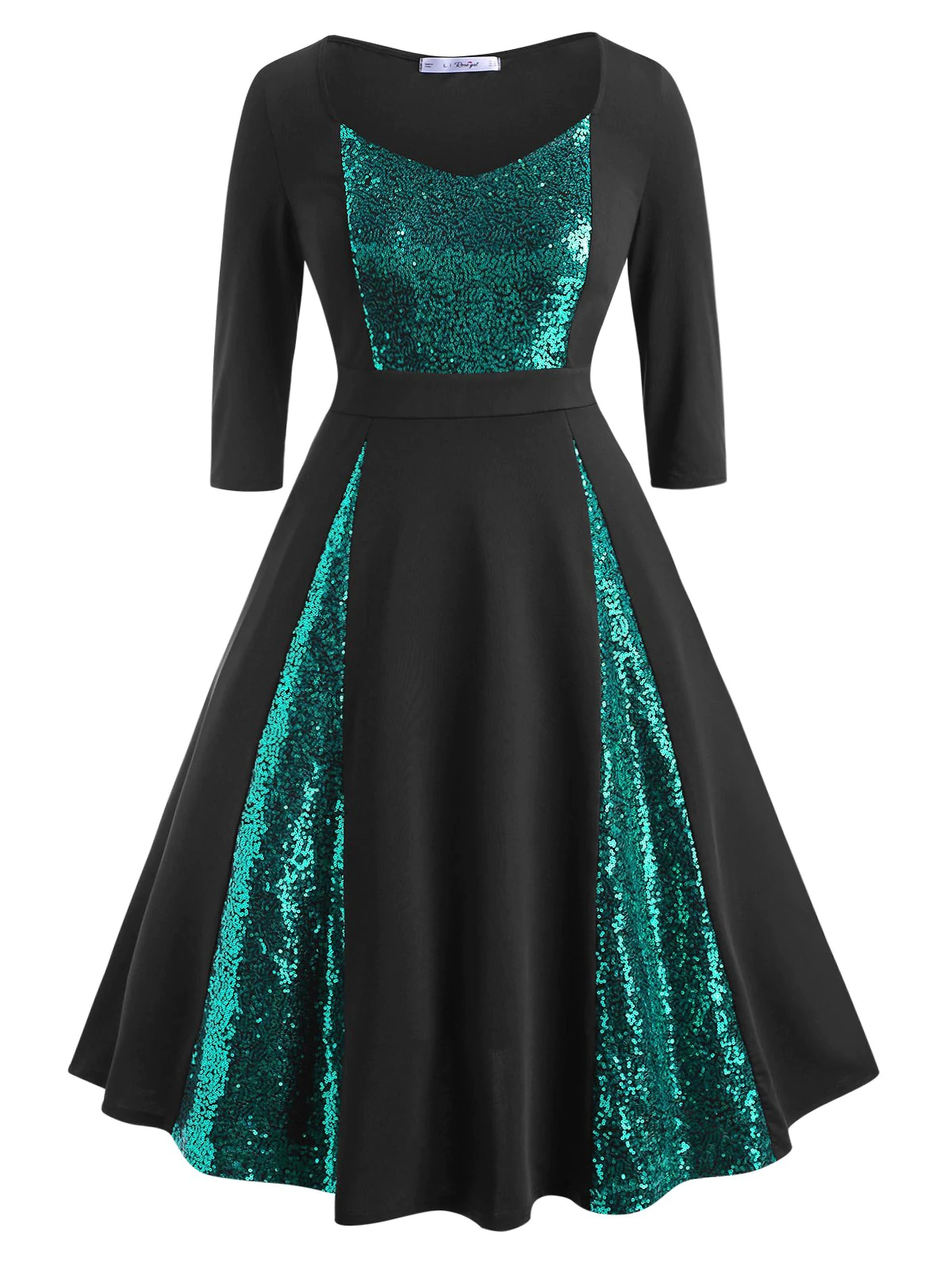 Sequins Panel Scoop Plus Size Prom Dress