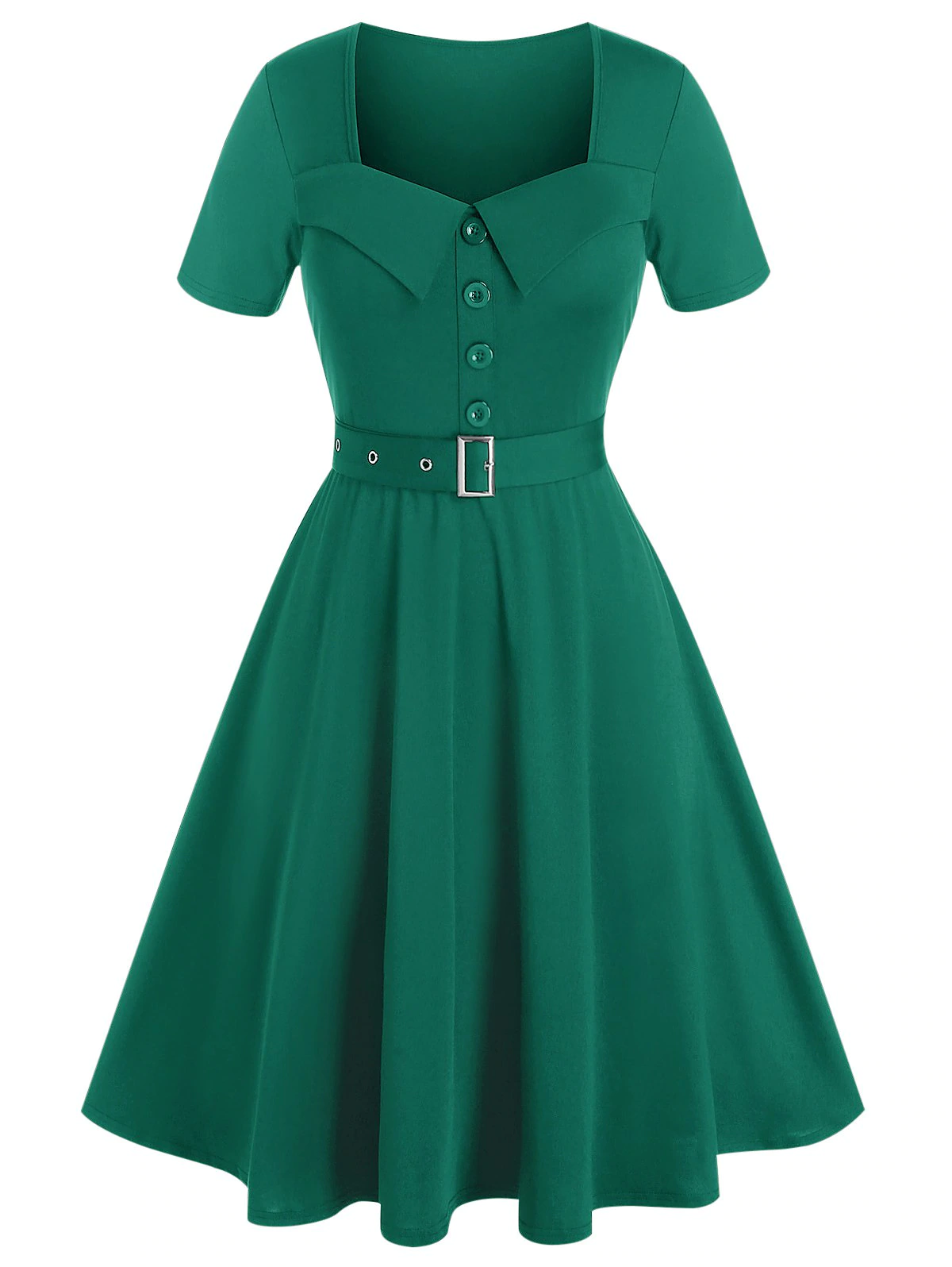 Plus Size Square Neck A Line Belted Retro Dress