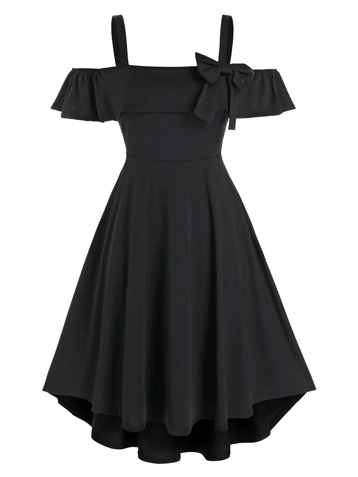 Plus Size Flounce Bowknot Open Shoulder Dress