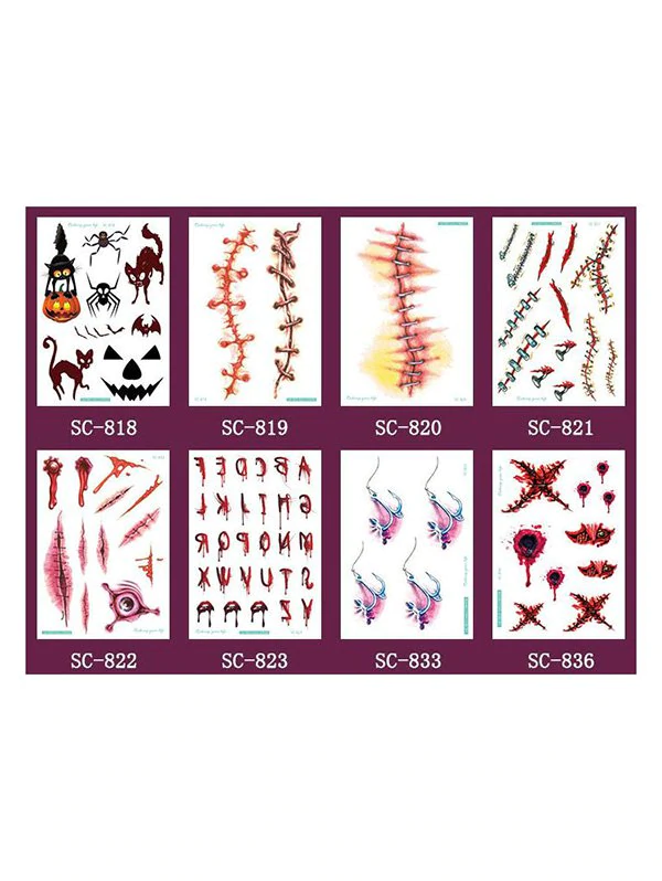 Halloween Horror Skull Scar Tattoo Stickers Set