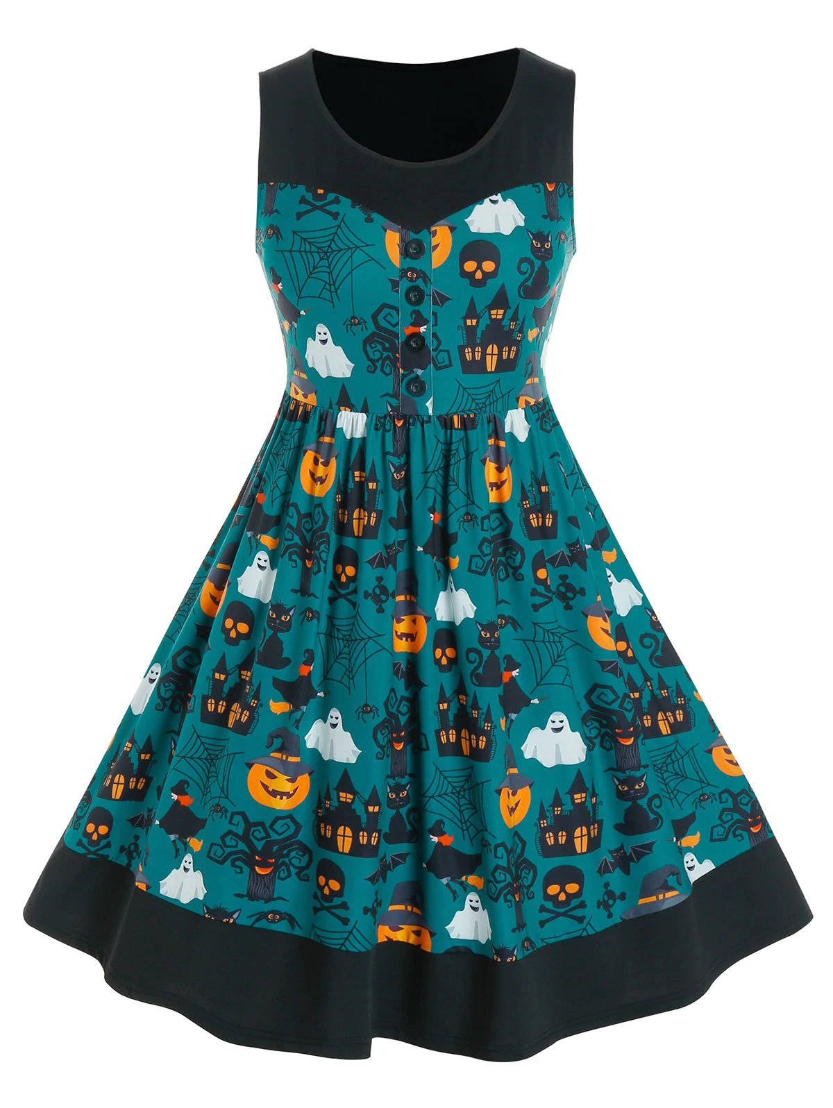 Plus Size Halloween Pumpkin Print A Line Dress