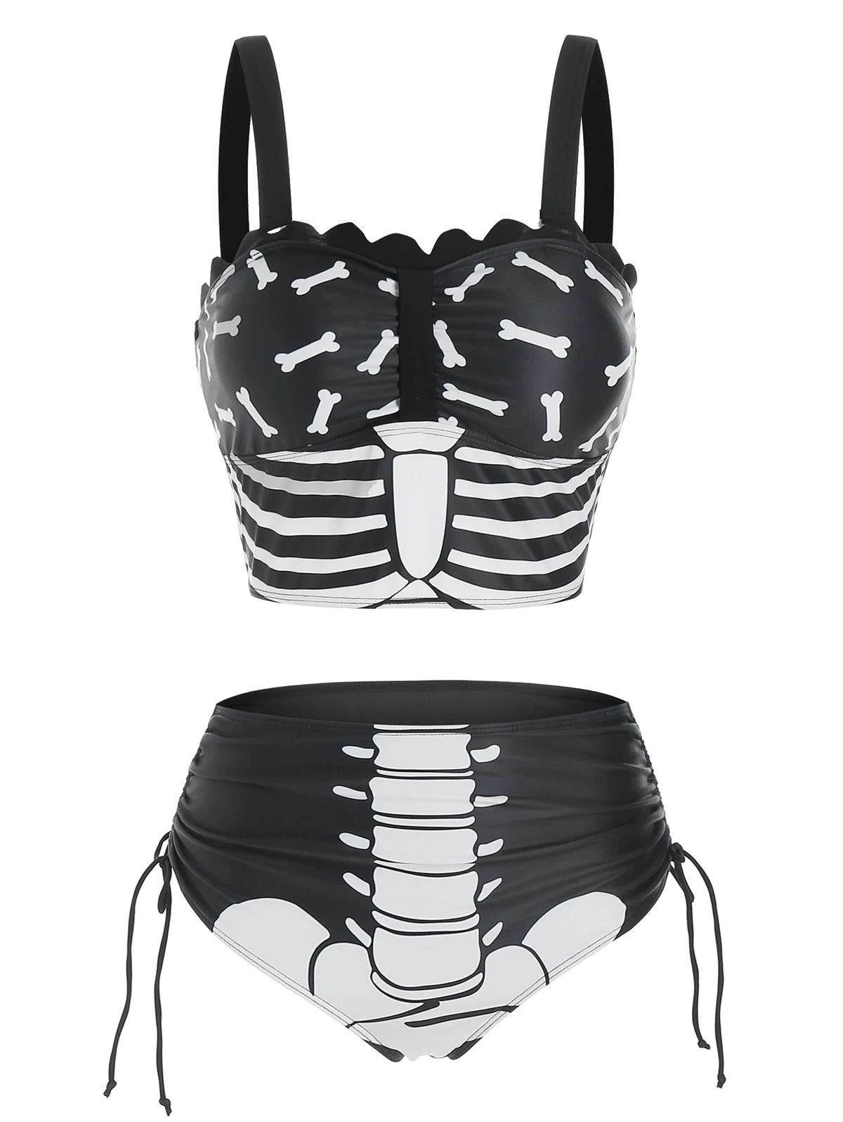 Halloween Skeleton Print Cinched Tankini Set