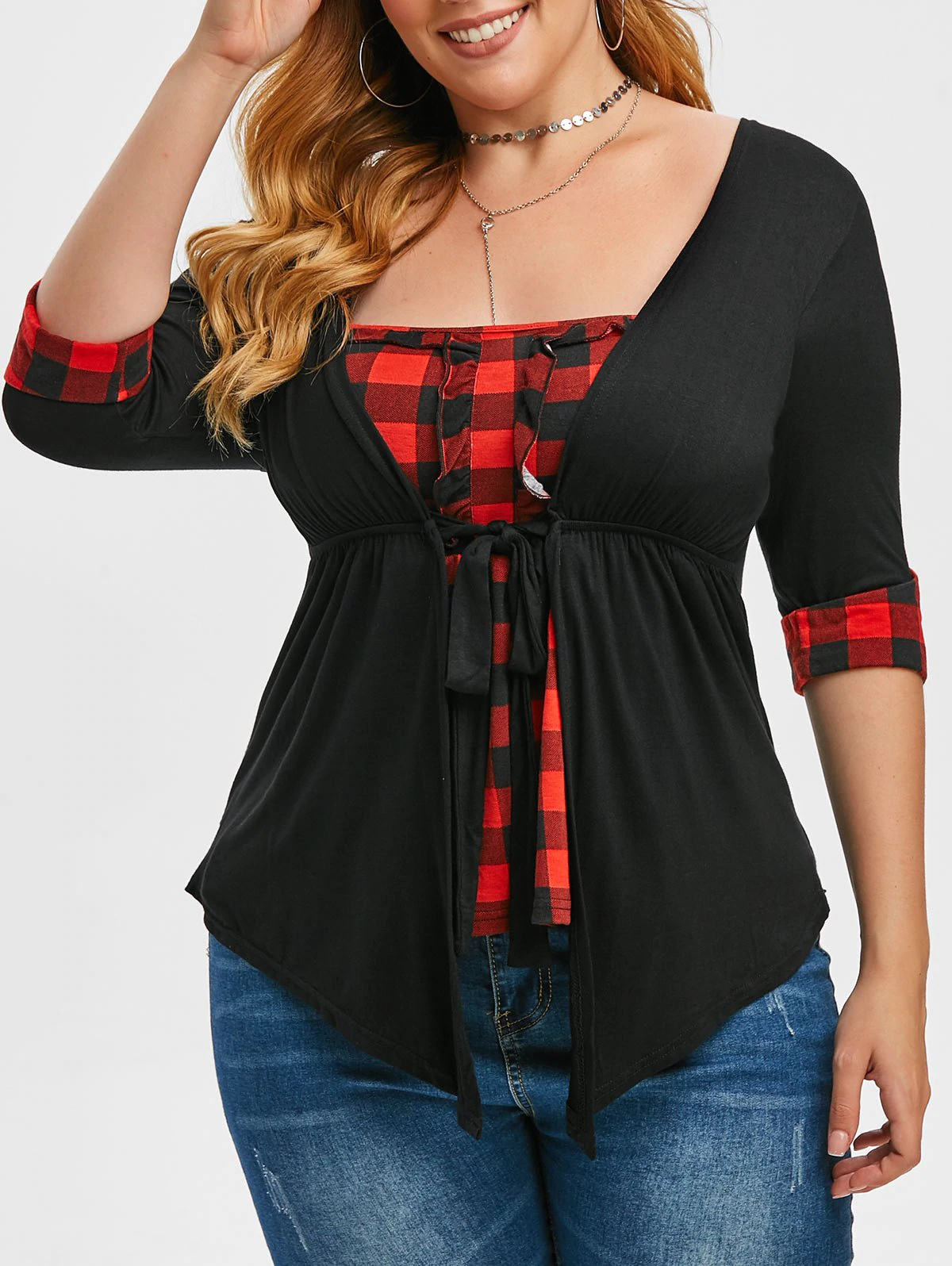 Plus Size Plaid Empire Waist T-shirt