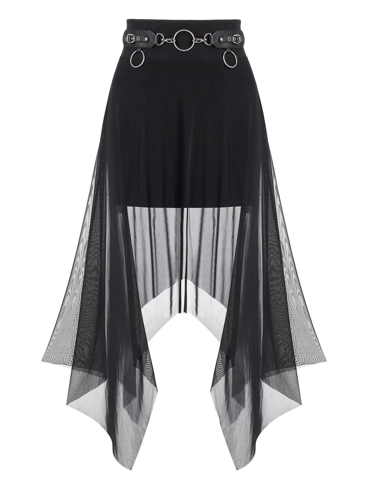 Gothic Mesh Overlay O Ring Handkerchief Skirt