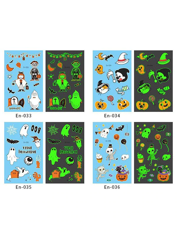 Halloween Cartoon Pumpkin Luminous Tattoo Stickers Set