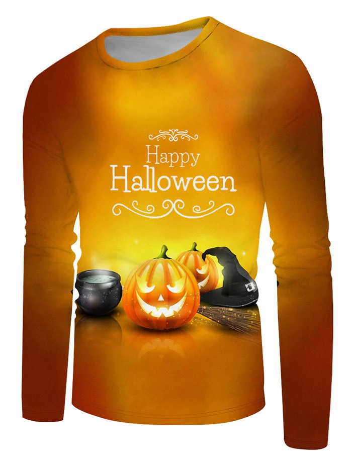 Pumpkin Graphic Happy Halloween Crew Neck T Shirt