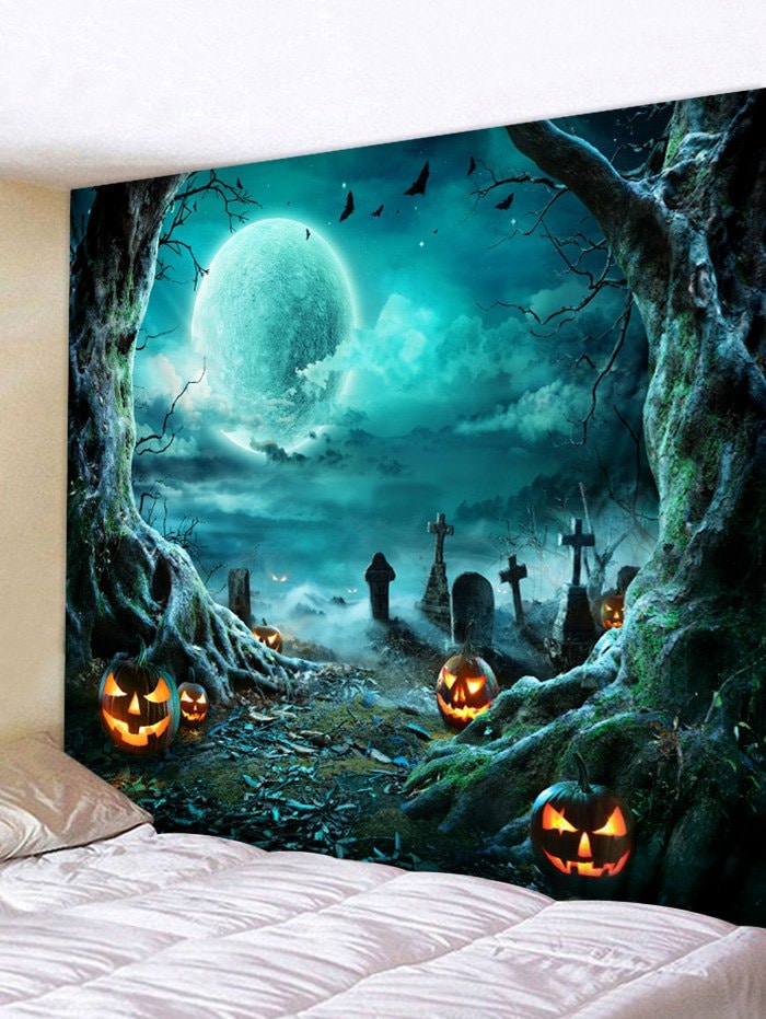 Halloween Pumpkin Tombstone Moon Pattern Tapestry