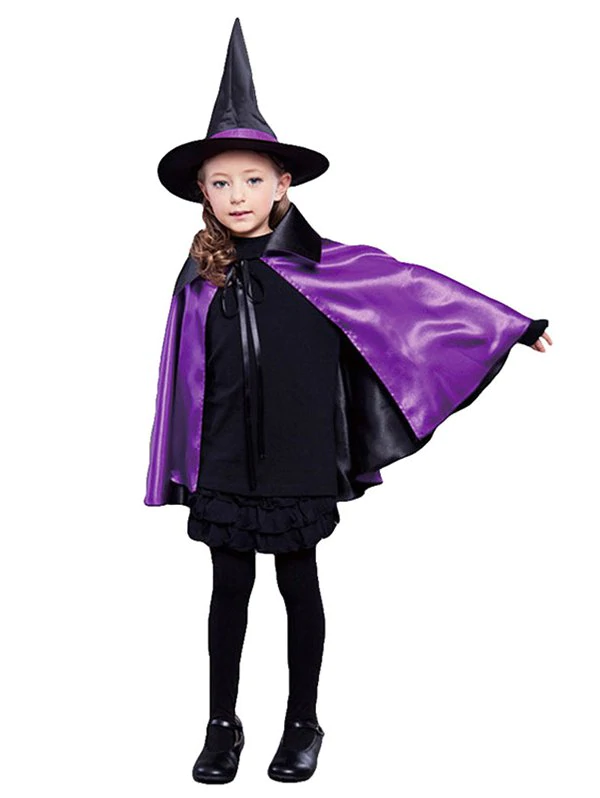 Halloween Costume Masquerade Children Witch Cape Hat Set