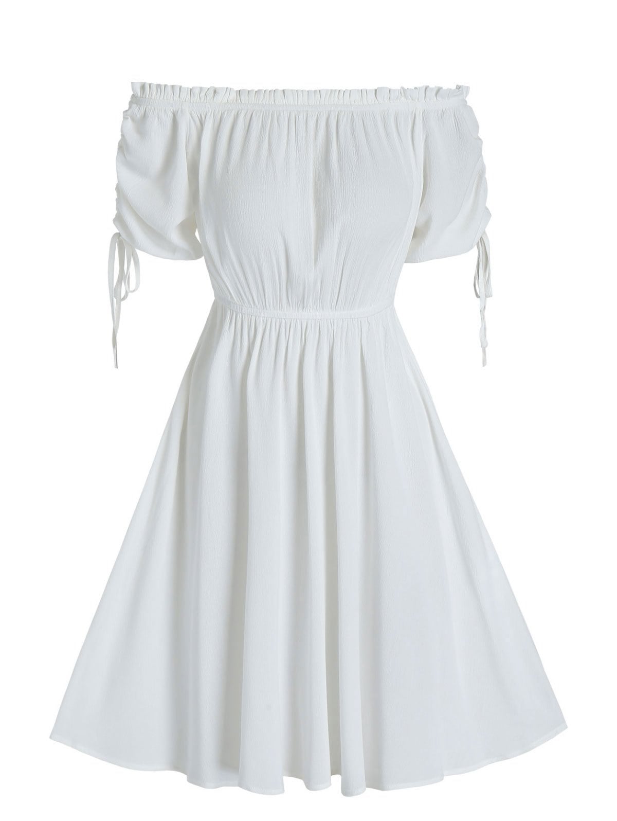 Ruched Off The Shoulder Ruffle A Line Dress