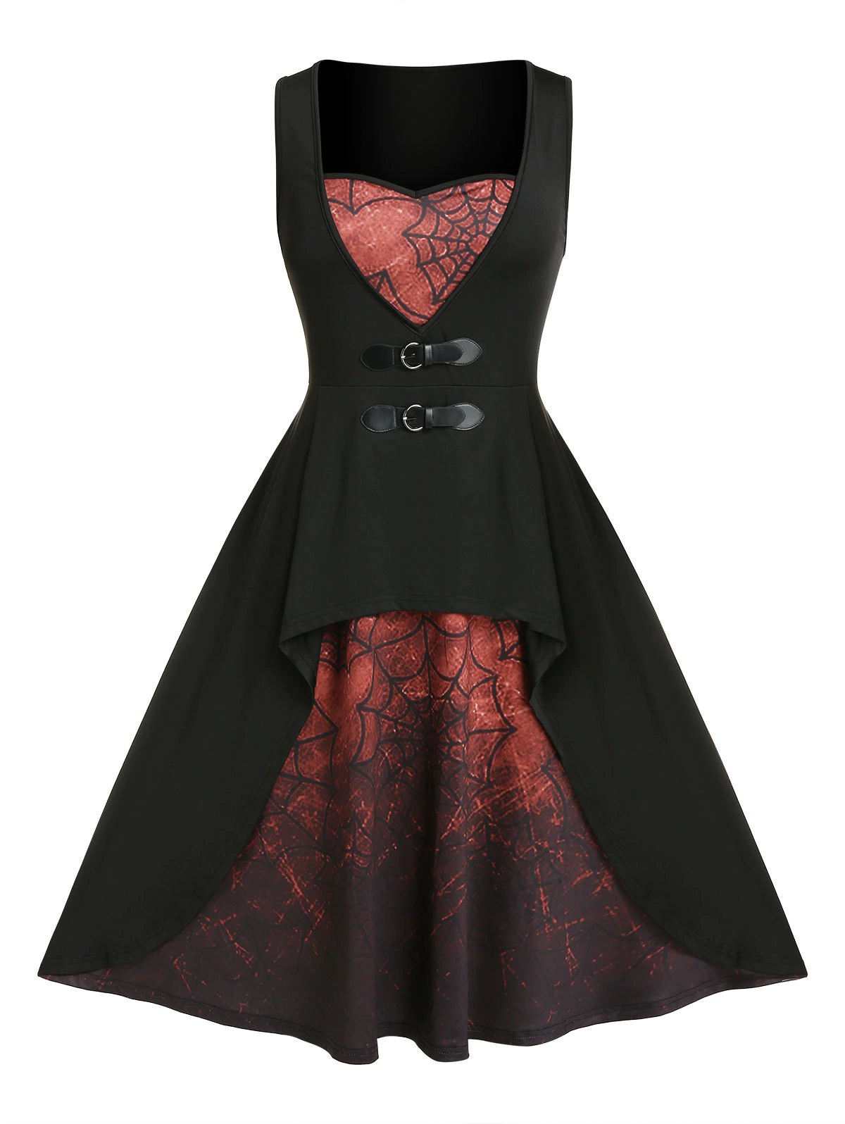 Plus Size Spider Web Print Buckle Dress