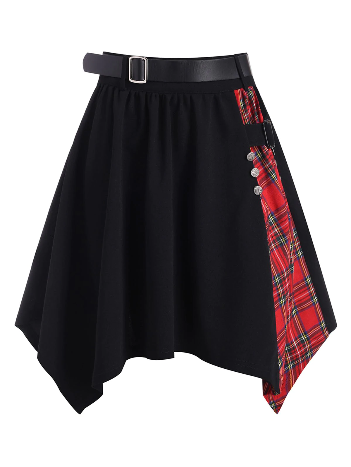 Plaid Buckle Belted Handkerchief Skirt