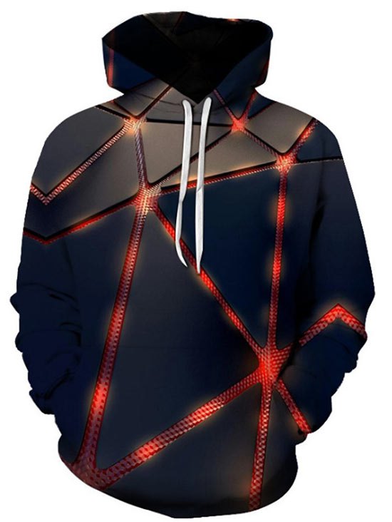 3D Geometric Pattern Front Pocket Casual Hoodie