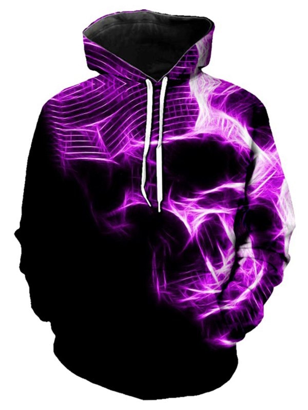 Abstract Skull Graphic Front Pocket Pullover Hoodie