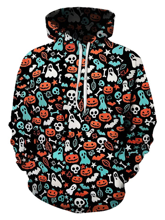 Halloween Ditsy Pattern Front Pocket Drawstring Hoodie