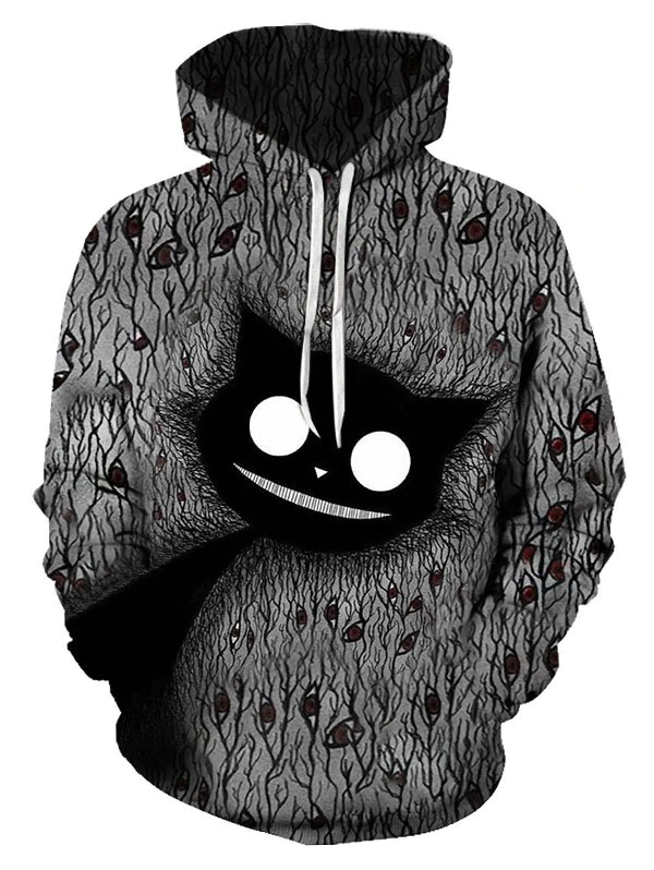 Abstract Cat Graphic Front Pocket Pullover Hoodie