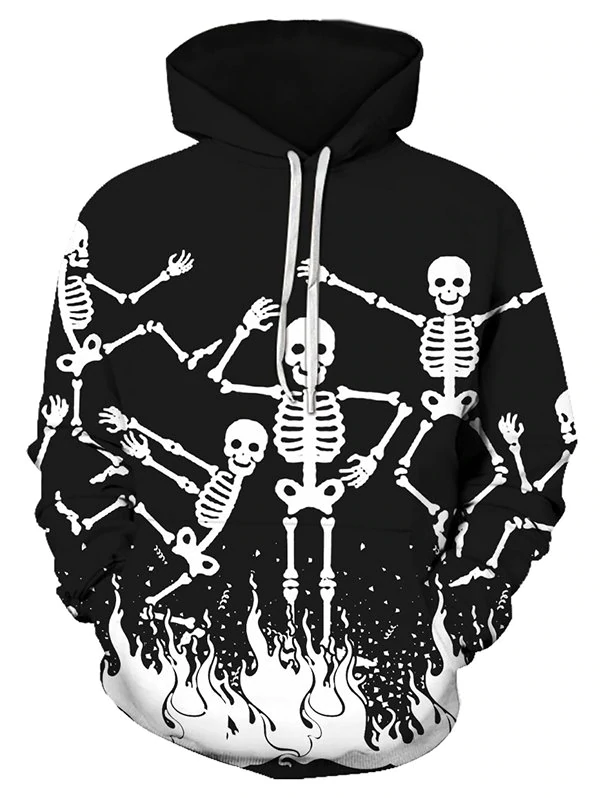 Halloween Skeleton Print Front Pocket Pullover Hoodie