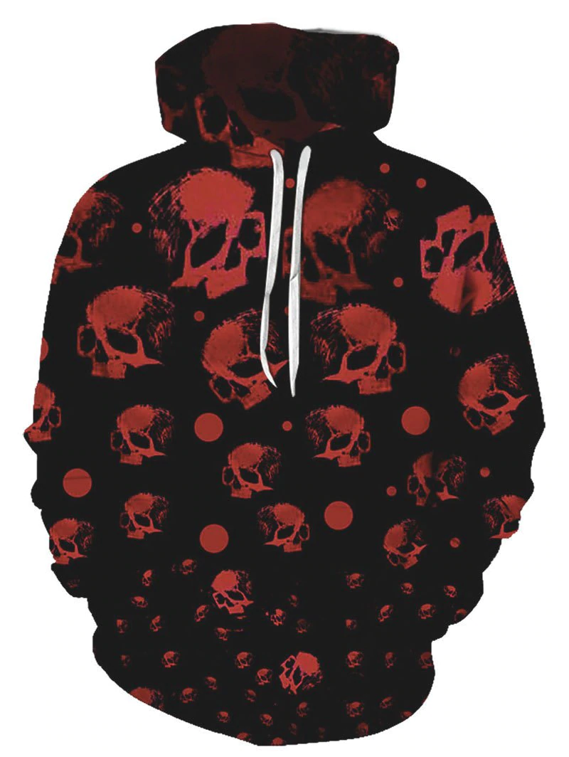 Halloween Skull Print Drawstring Pouch Pocket Hoodie