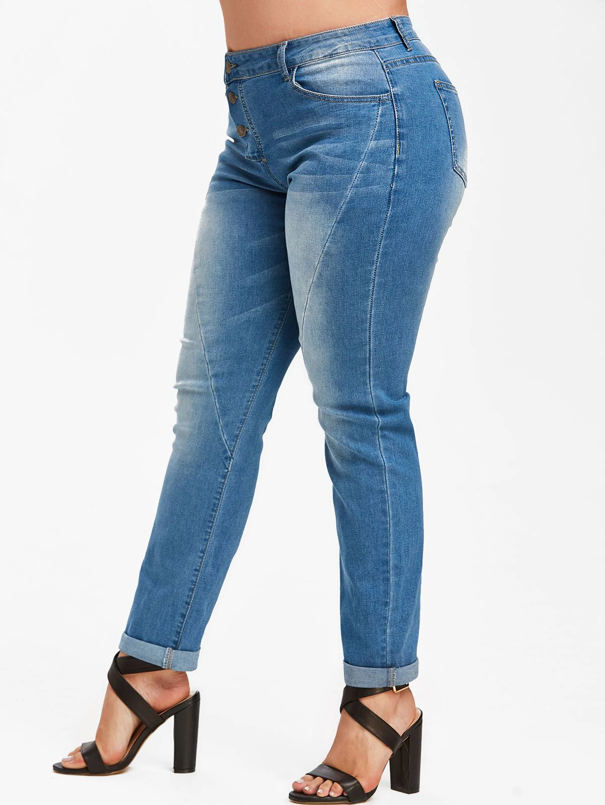 Plus Size Button Fly Faded Jeans