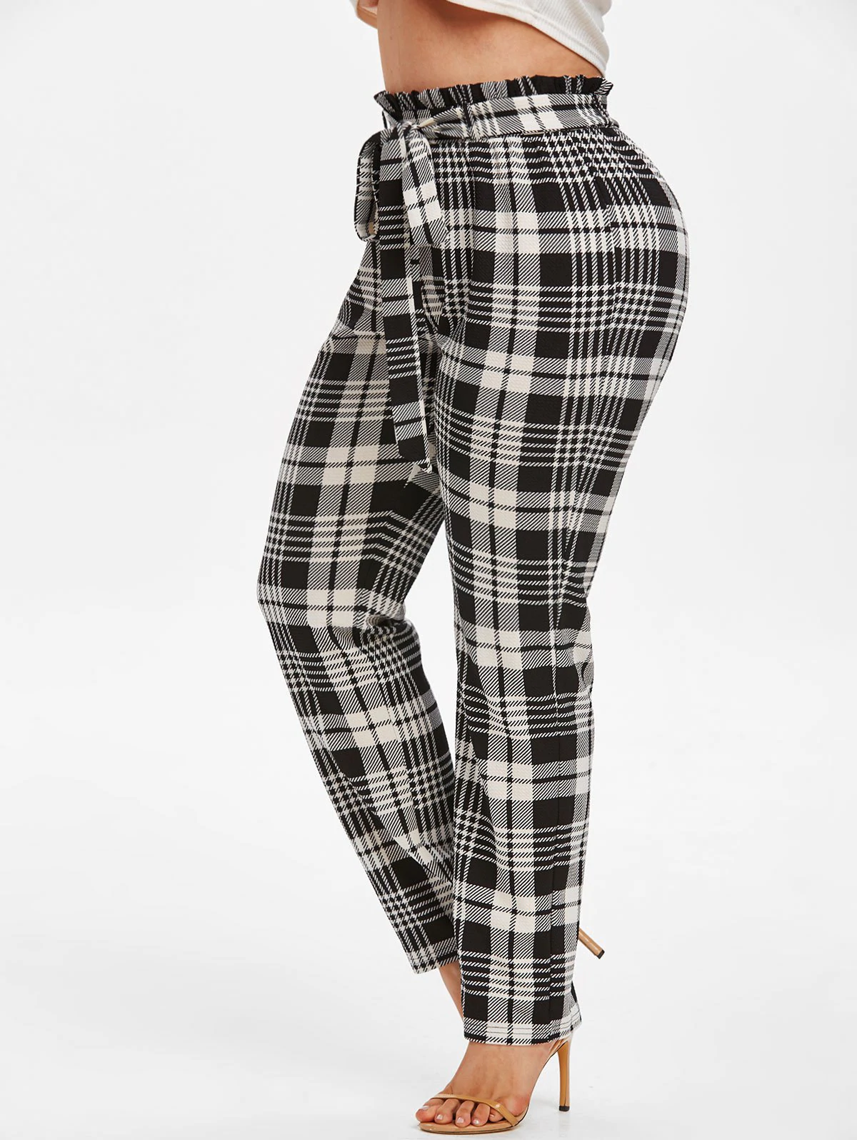 Plus Size Glen Check Paperbag Pants