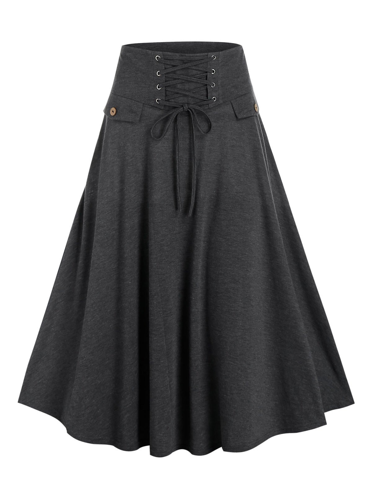 Lace-up Front Heathered Midi Skirt