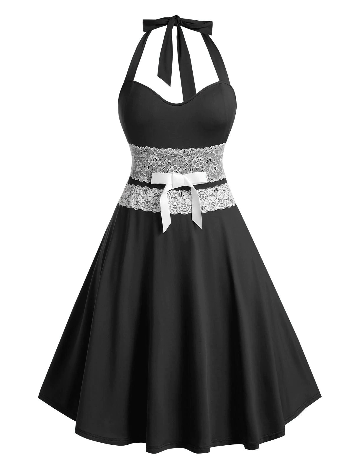 Plus Size Lace Bowknot A Line Halter Dress