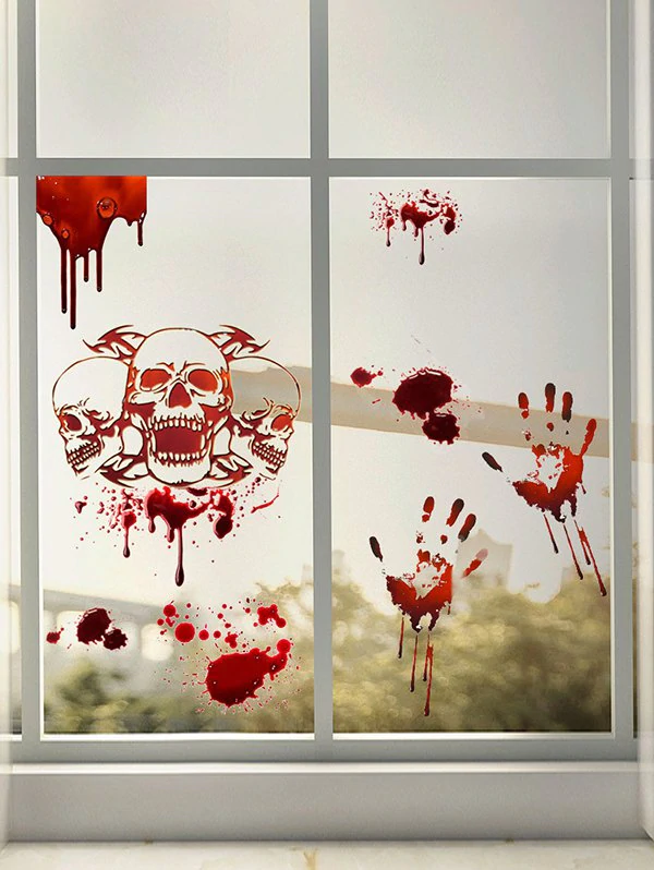 Halloween Skulls Blood Finger Pattern Removable Wall Stickers