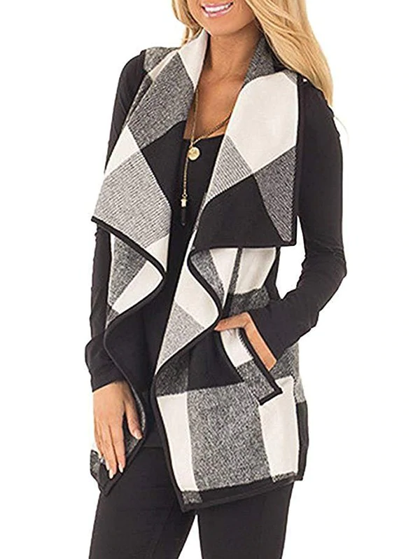 Plaid Draped Front Wool Blend Waistcoat