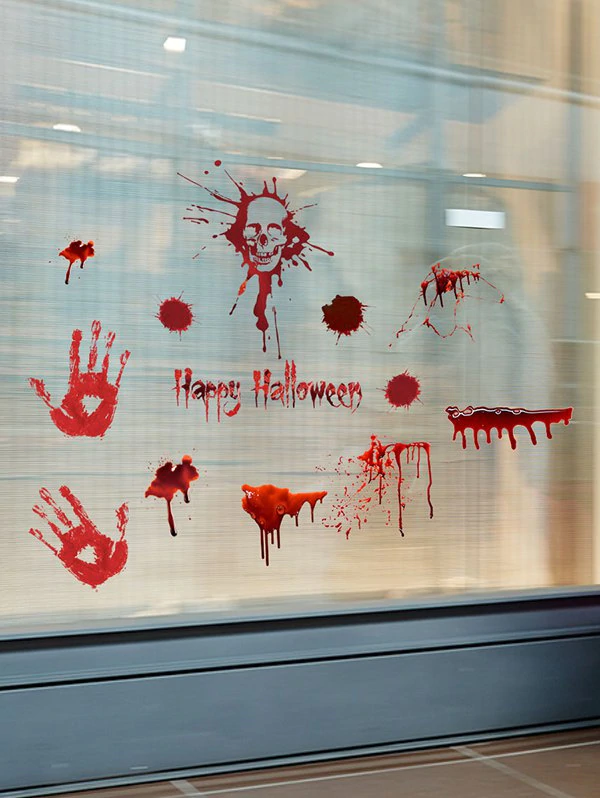 Halloween Skull Blood Handprint Pattern Window Wall Stickers