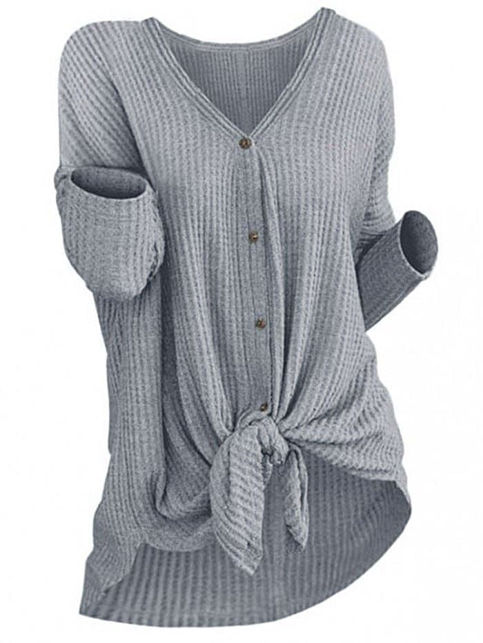 Button Front Knot Knitted Top