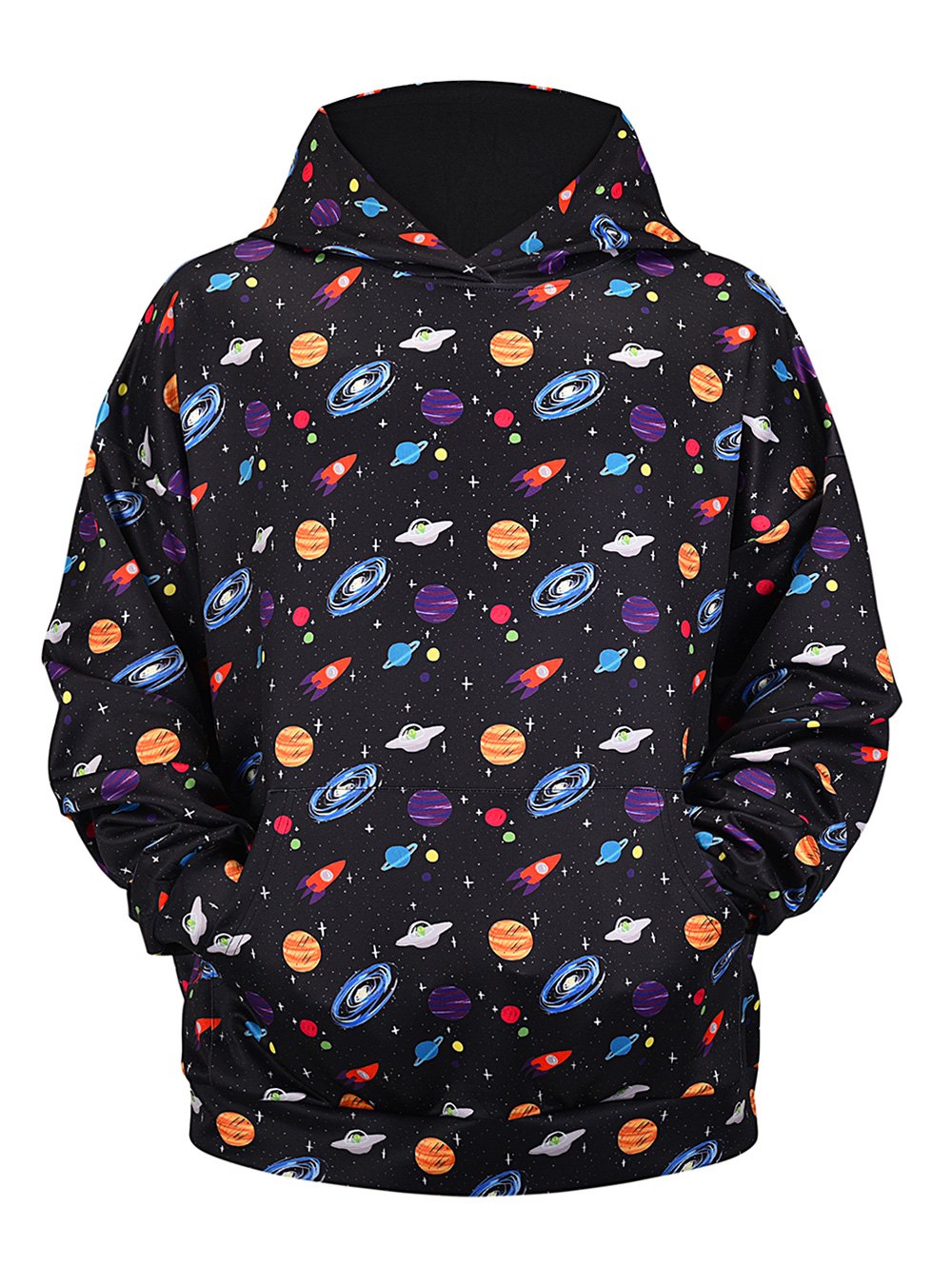 Kangaroo Pocket Universe Planets Print Hoodie