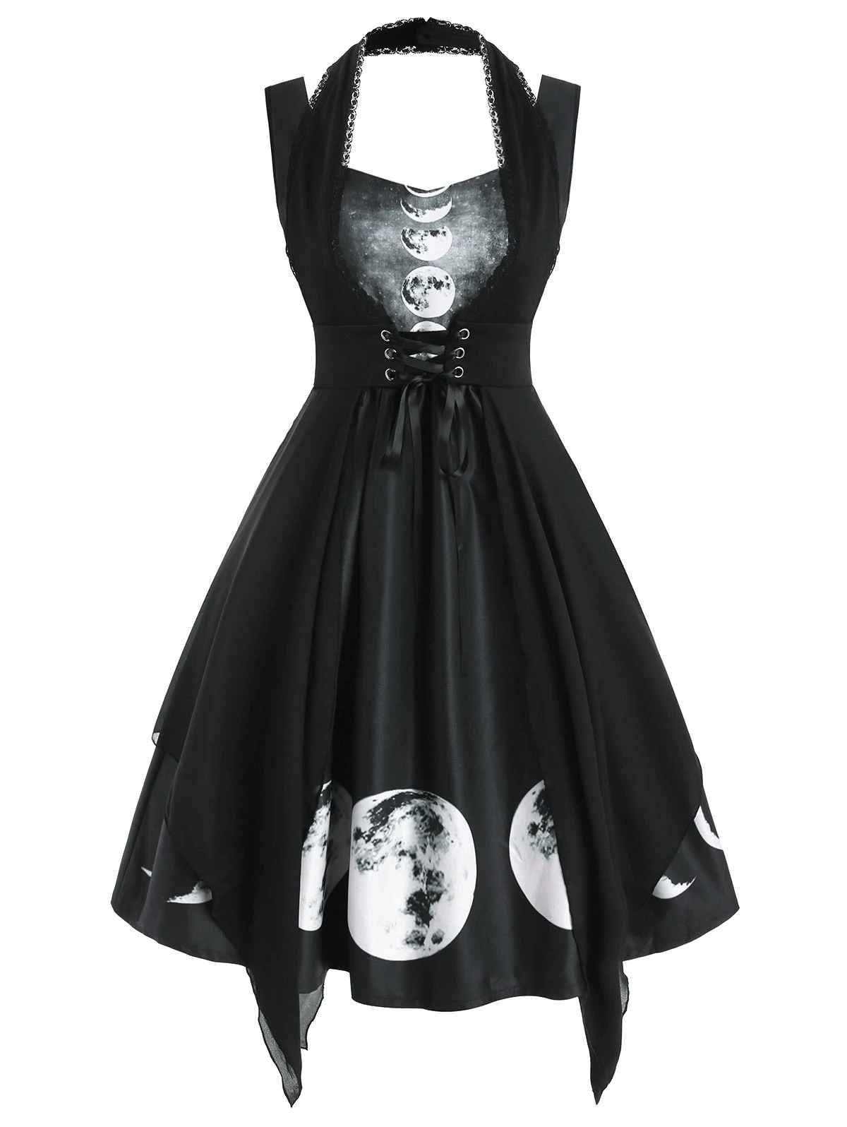 Sweetheart Lunar Eclipse Print Dress with Lace Insert Corset