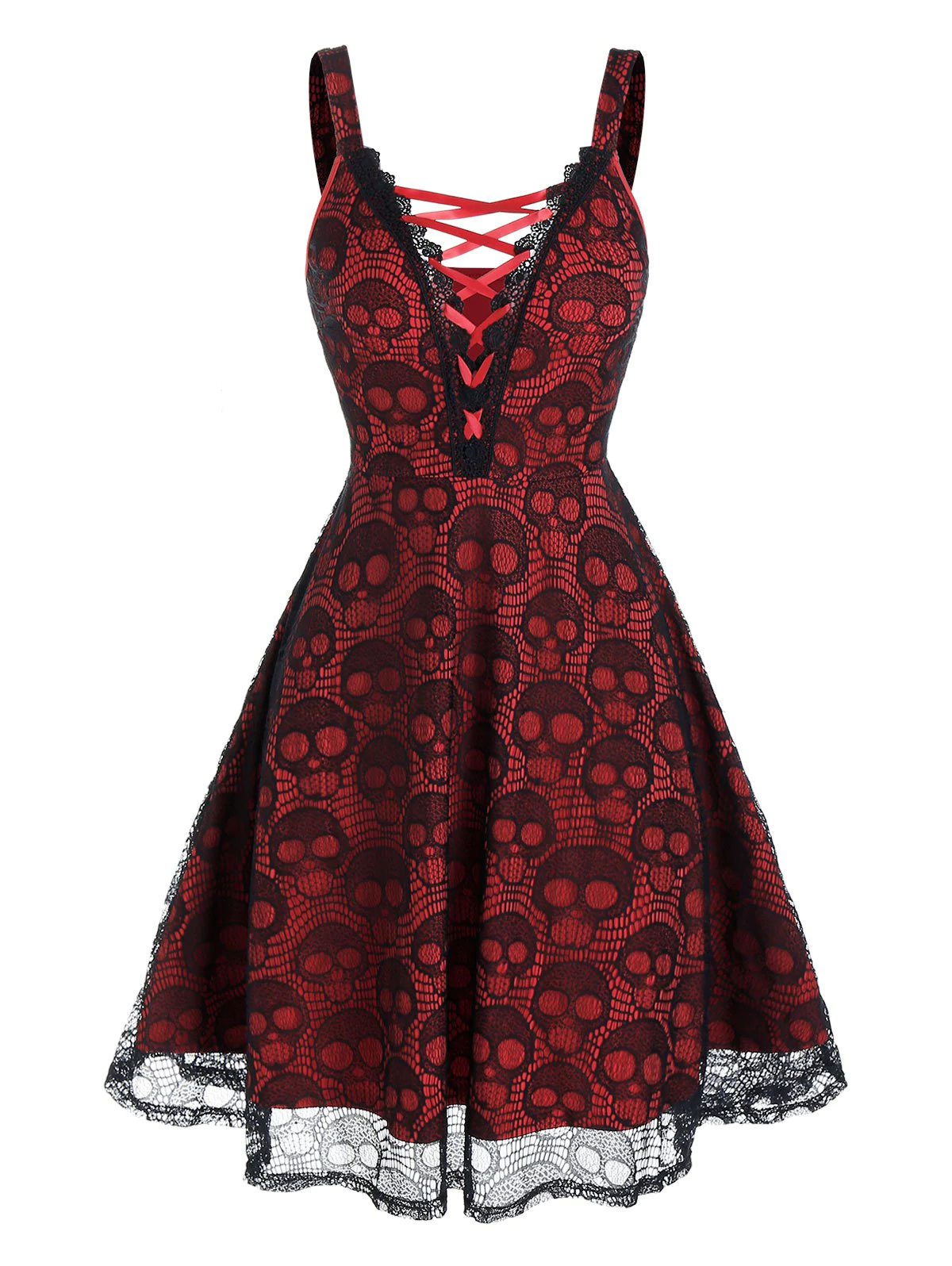 Halloween Criss-cross Sleeveless Skull Lace Dress