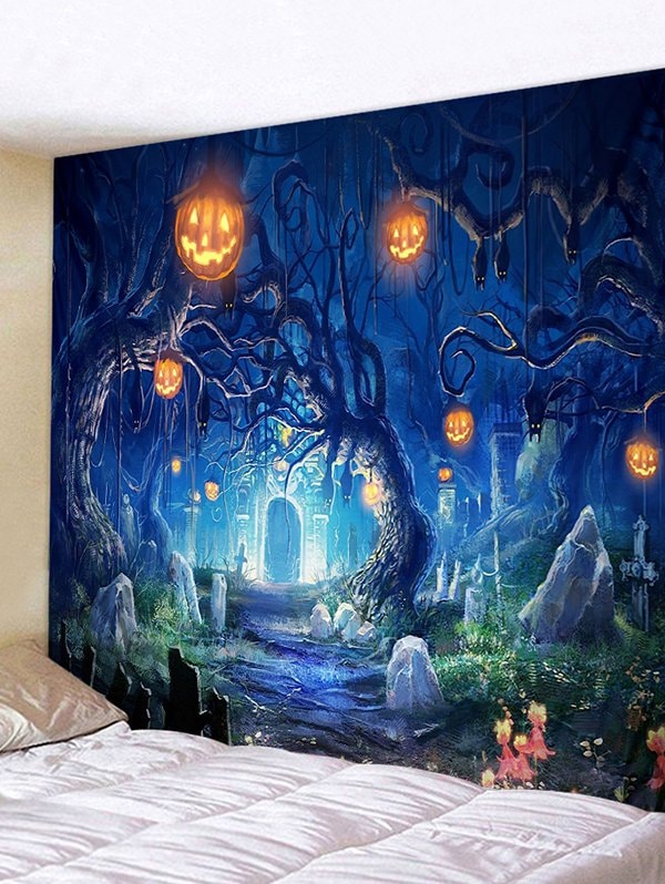 Halloween Pumpkin Cemetery Printing Wall Tapestry